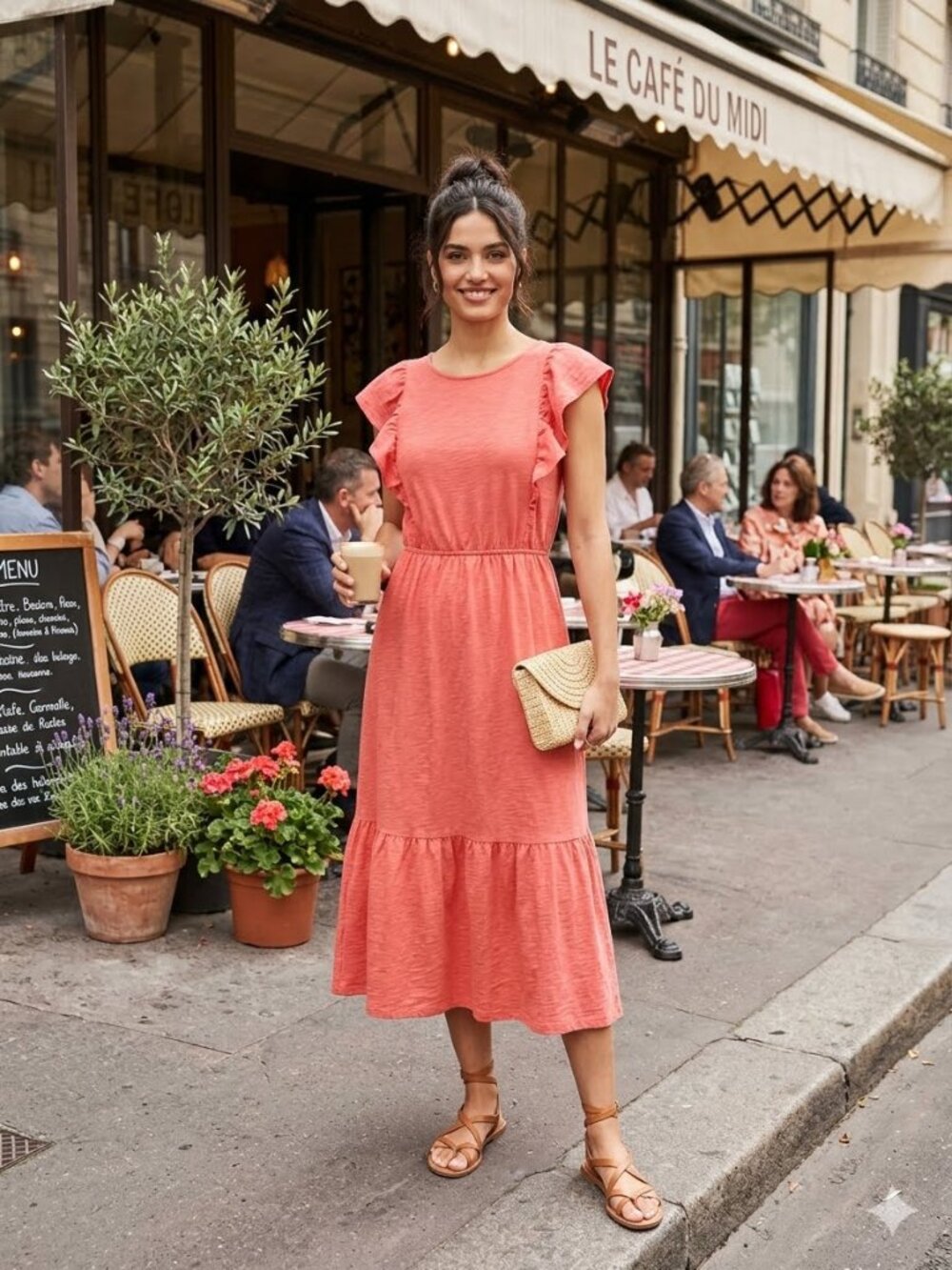 J Crew Factory cotton guava midi dress with flutter sleeves, size M